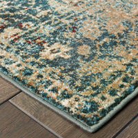 8’ x 11’ Sand and Blue Distressed Indoor Area Rug