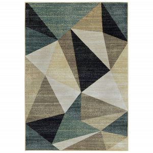 7’ x 9’ Gray and Teal Geometrics Indoor Area Rug