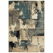 10’ x 13’ Beige and Blue Block Indoor Area Rug