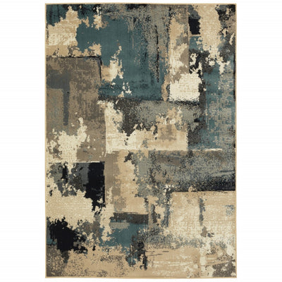 10’ x 13’ Beige and Blue Block Indoor Area Rug