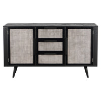 63" Modern Rustic Black and Rattan Buffet Server