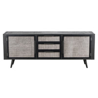 79" Modern Rustic Black and Rattan Buffet Server