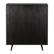 Modern Rustic Black Rattan Double Decker Accent Cabinet