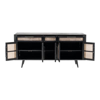 Black Iron Frame Cabinet with Mesh Doors and Drawers