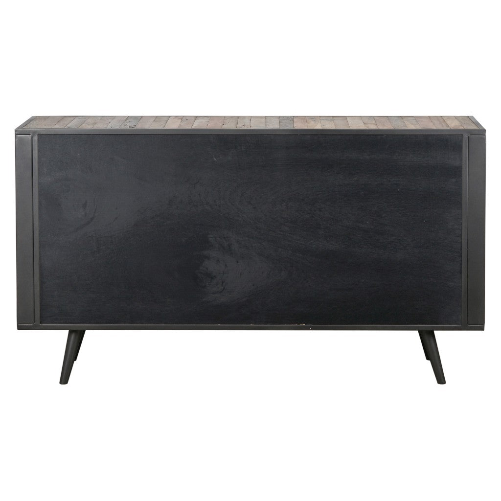 63" Modern Rustic Black Natural and Rattan Buffet Server