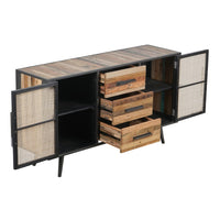 63" Modern Rustic Black Natural and Rattan Buffet Server