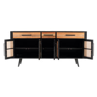 71" Modern Rustic Black Natural and Rattan Buffet Server