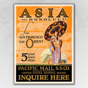 32" x 24" Asia via Honolulu Vintage Travel Wall Art