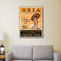 24" x 18" Asia via Honolulu Vintage Travel Wall Art