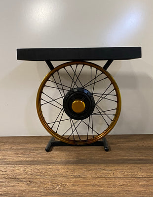 Black and Gold Wheel Accent Table