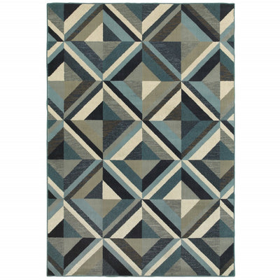 6' x 9' Blue Grey Machine Woven Geometric Indoor Area Rug