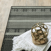 3' x 6' Black Ivory Machine Woven Geometric Indoor Area Rug