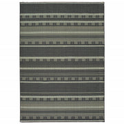 5' x 8' Black Ivory Machine Woven Geometric Indoor Area Rug