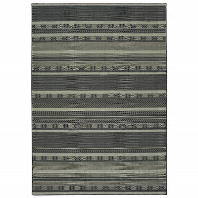 5' x 8' Black Ivory Machine Woven Geometric Indoor Area Rug