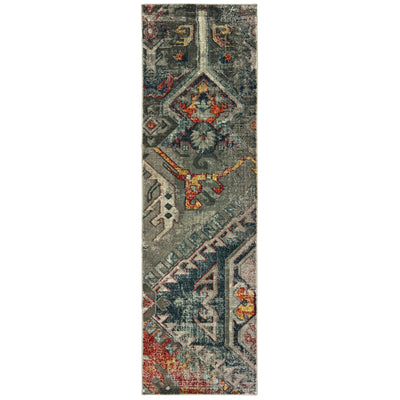 8' Distressed Grey Machine Woven Tribal Abstract Indoor Runner Rug