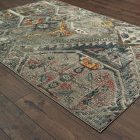 6' x 9' Distressed Grey Machine Woven Tribal Abstract Indoor Area Rug