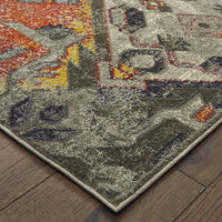 6' x 9' Distressed Grey Machine Woven Tribal Abstract Indoor Area Rug