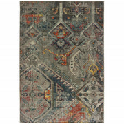 7' x 10' Distressed Grey Machine Woven Tribal Abstract Indoor Area Rug
