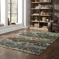 5' x 8' Distressed Grey Blue Machine Woven Indoor Area Rug