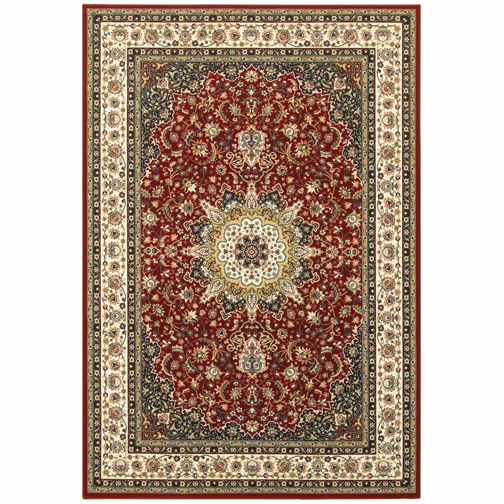 6' x 9' Red Ivory Machine Woven Oriental Indoor Area Rug