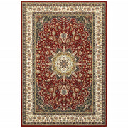 6' x 9' Red Ivory Machine Woven Oriental Indoor Area Rug