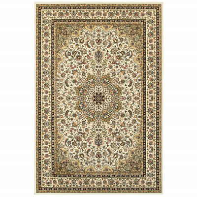 7' x 10' Ivory Beige Machine Woven Oriental Indoor Area Rug