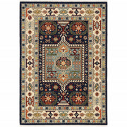 2' x 3' Blue Ivory Machine Woven Medallion Indoor Area Rug