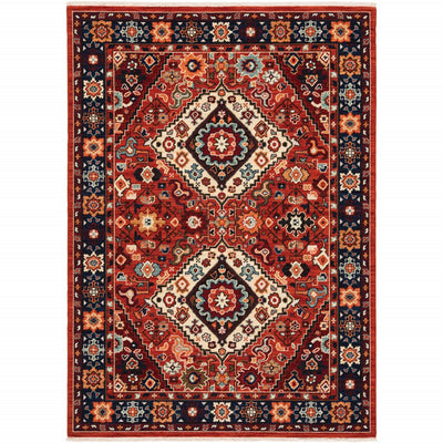 2' x 3' Red Blue Machine Woven Oriental Indoor Area Rug