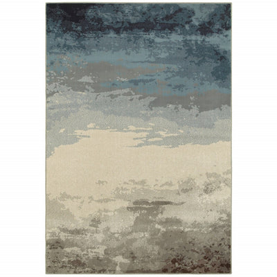 7' x 10' Blue Beige Machine Woven Abstract Skies Indoor Area Rug