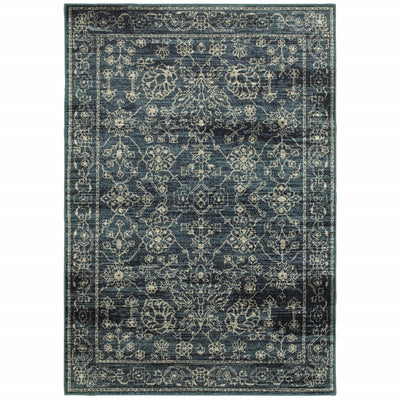 7' x 10' Navy Beige Machine Woven Oriental Indoor Area Rug