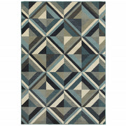 3'x6' Blue Grey Machine Woven Geometric Indoor Area Rug