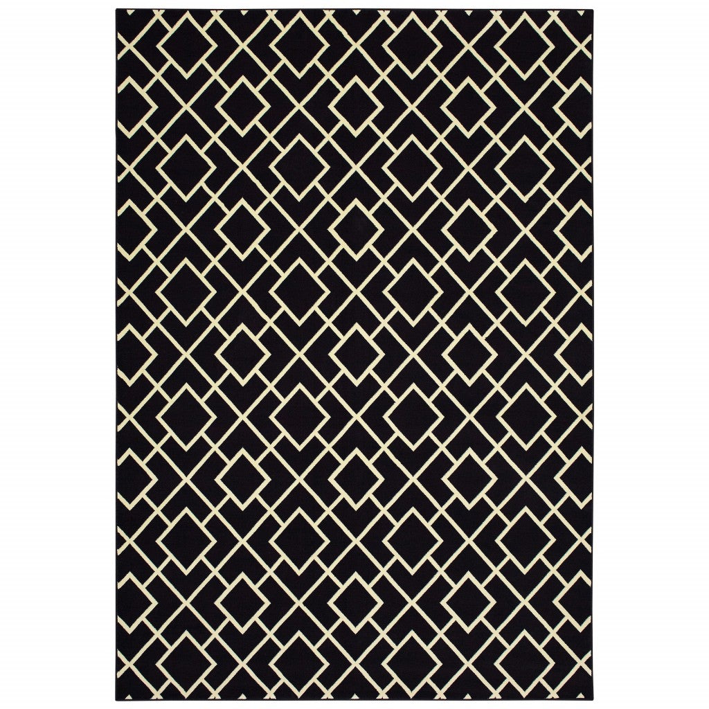 6' x 9' Black Ivory Machine Woven Geometric Diamonds Indoor Area Rug