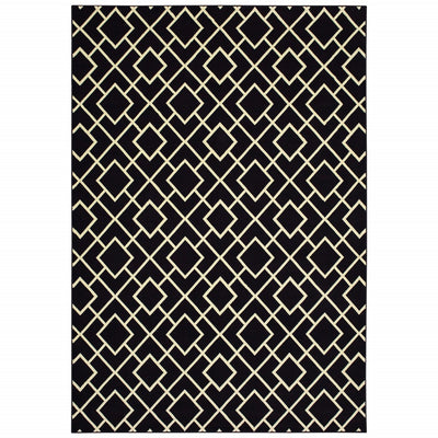 6' x 9' Black Ivory Machine Woven Geometric Diamonds Indoor Area Rug