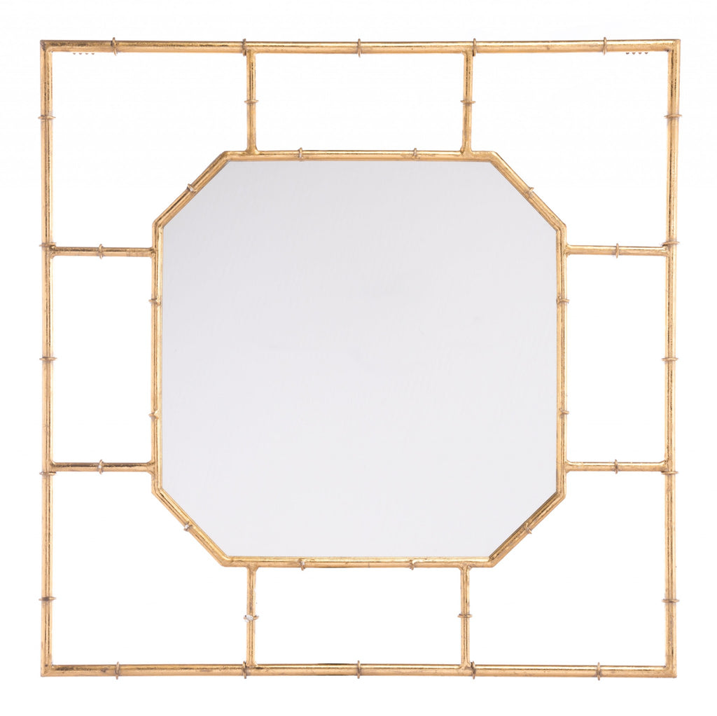 26" Gold Octagonal in a Square Faux Bamboo Wall Mounted Accent Mirror