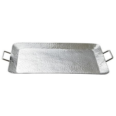 Silver Hammered Rectangle Serving Tray With Handles