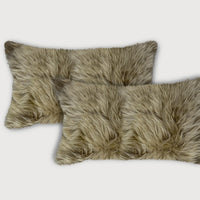 Set of Two Taupe Natural Sheepskin Lumbar Pillows