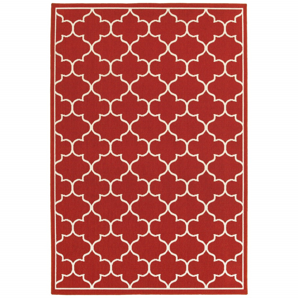 5’x8’ Red and Ivory Trellis Indoor Outdoor Area Rug