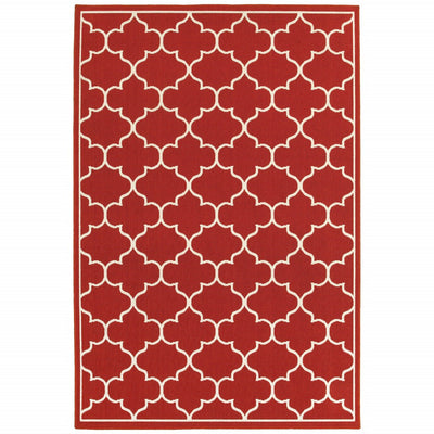 7’x10’ Red and Ivory Trellis Indoor Outdoor Area Rug