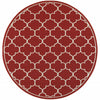 8’ Round Red and Ivory Trellis Indoor Outdoor Area Rug