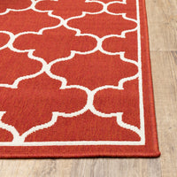 8’ Round Red and Ivory Trellis Indoor Outdoor Area Rug