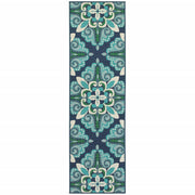 2’x8’ Blue and Green Floral Indoor Outdoor Runner Rug