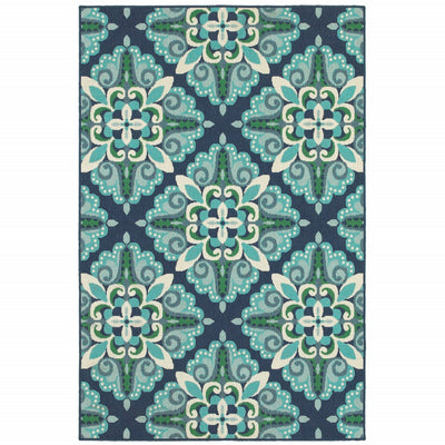 5’x8’ Blue and Green Floral Indoor Outdoor Area Rug