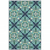 7’x10’ Blue and Green Floral Indoor Outdoor Area Rug