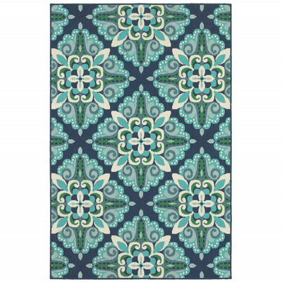 7’x10’ Blue and Green Floral Indoor Outdoor Area Rug