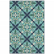 8’x11’ Blue and Green Floral Indoor Outdoor Area Rug