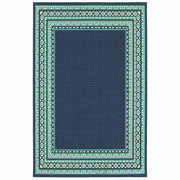 9’x13’ Navy and Green Geometric Indoor Outdoor Area Rug