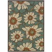 3’x5’ Blue and Brown Floral Indoor Outdoor Area Rug