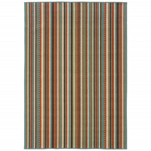 3’x5’ Green and Brown Striped Indoor Outdoor Area Rug