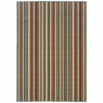 4’x6’ Green and Brown Striped Indoor Outdoor Area Rug