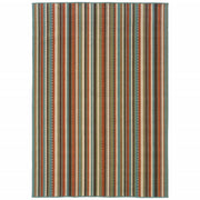 5’x8’ Green and Brown Striped Indoor Outdoor Area Rug